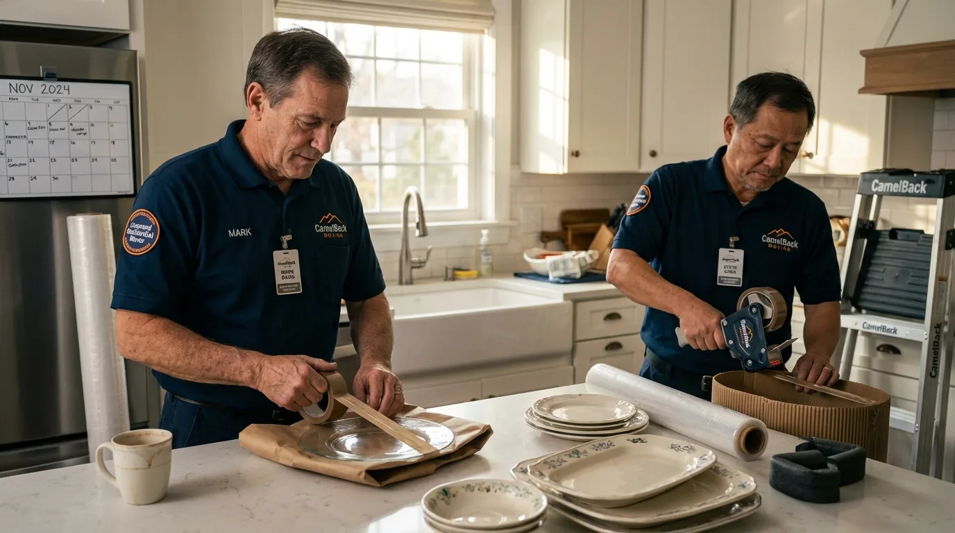 Professional crew packing kitchen dishware in Mahanoy City, PA